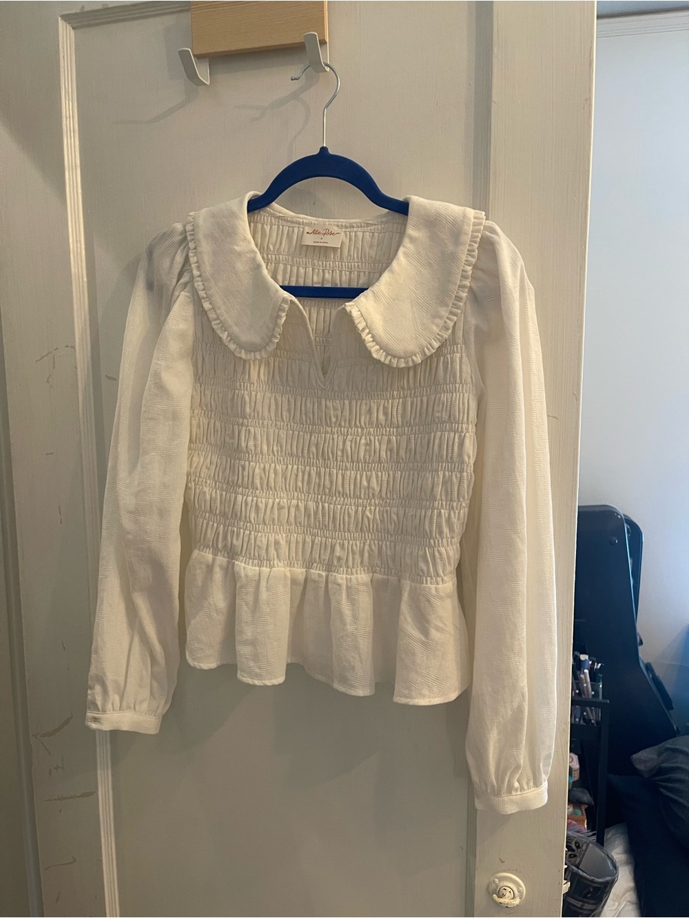 Allie Rose | Ruched Peasant Blouse in White